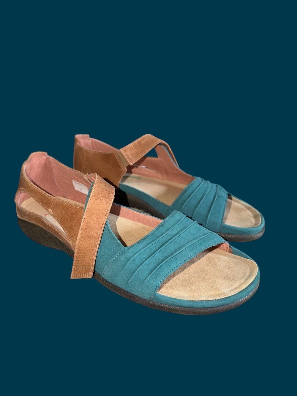 Naot Papaki Teal Brown Leather Sandals Women's Size 12 EU 43 Comfort Strappy